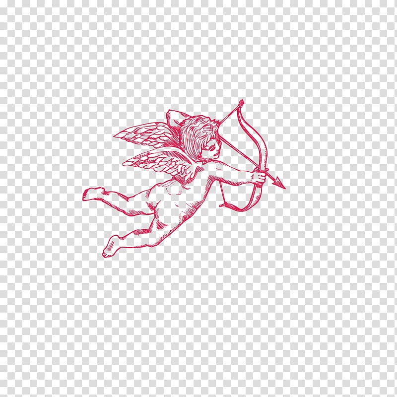 Adobe Illustrator Cupid Illustration, Archery Cupid painted red transparent background PNG clipart