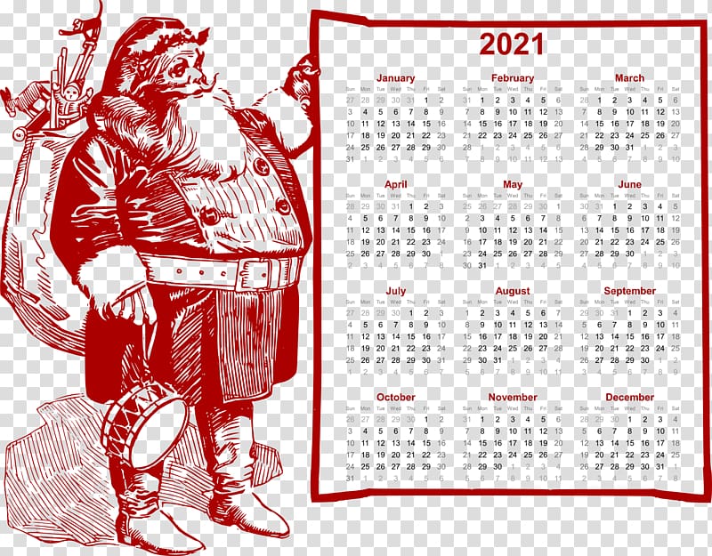 2021 calendar christmas fat santa., others transparent background PNG clipart