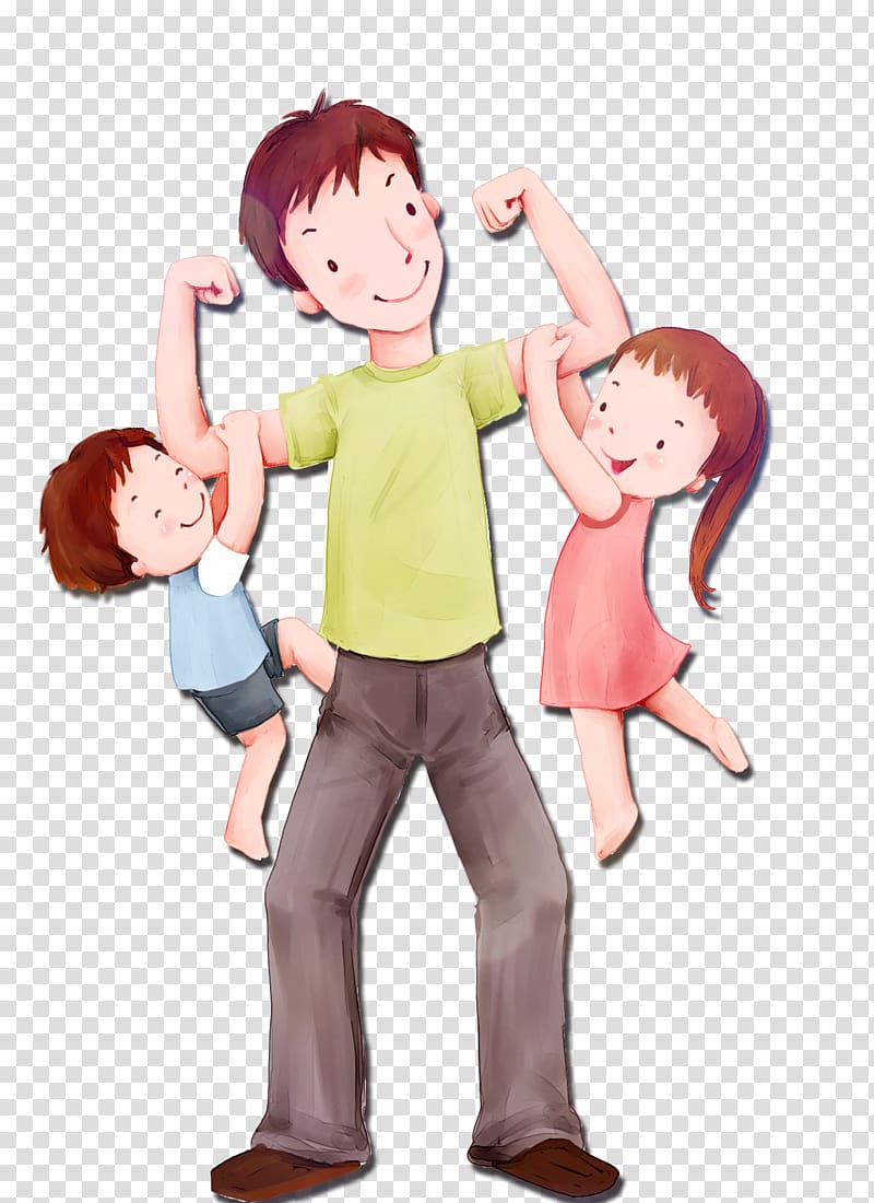man carrying children illustration, Father\'s Day Love Desktop Child, Father and child painted transparent background PNG clipart