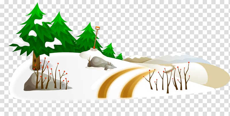 Snow Winter, Cartoon hand painted winter snow tree shovel transparent background PNG clipart