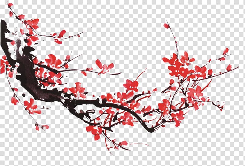red leaves illustration, Chinese New Year Chinese paper cutting, Ink Plum transparent background PNG clipart