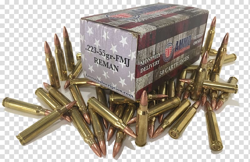 Full metal jacket bullet Ammunition .223 Remington Rifle, ammunition transparent background PNG clipart
