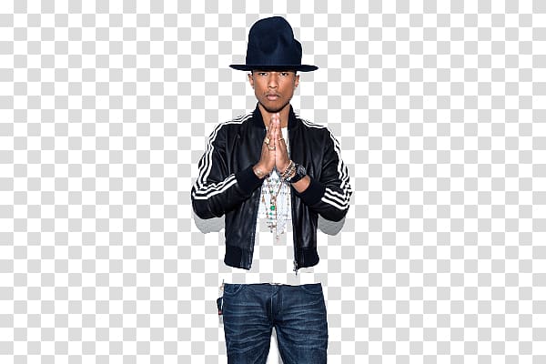 man wearing black and white leather full-zip jacket, Pharrell Williams Hat transparent background PNG clipart