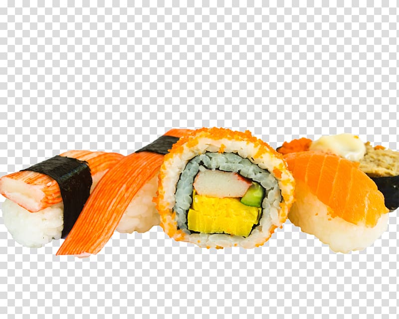 cooked sushi illustration, Sushi California roll Sashimi Japanese Cuisine Gimbap, Sushi transparent background PNG clipart