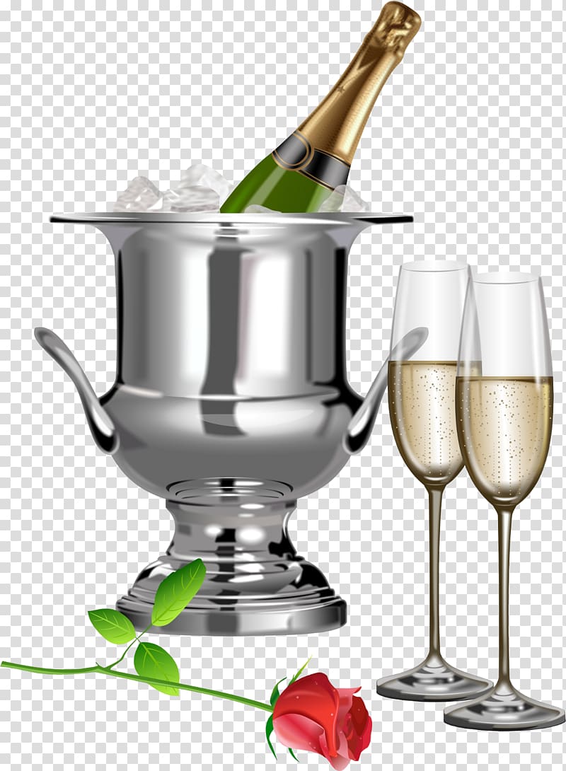 stainless steel champagne bucket, Wedding Toast Champagne glass , Champagne Glasses transparent background PNG clipart