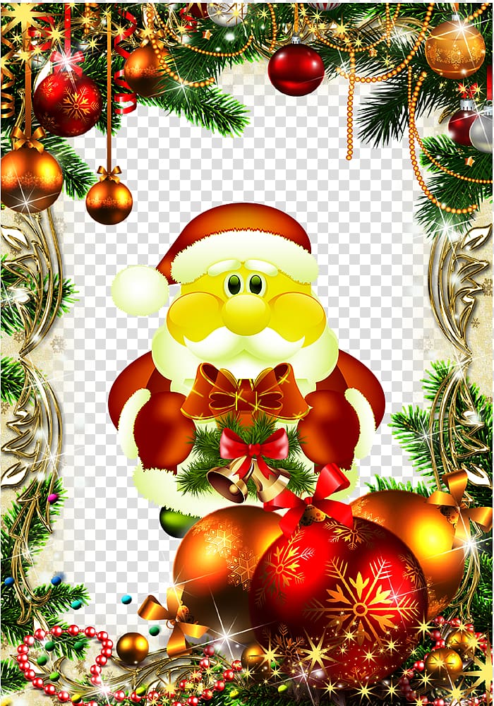 Santa Claus Merry Christmas 2017 Frames Christmas ornament, Colorful borders and adorable Santa Claus transparent background PNG clipart