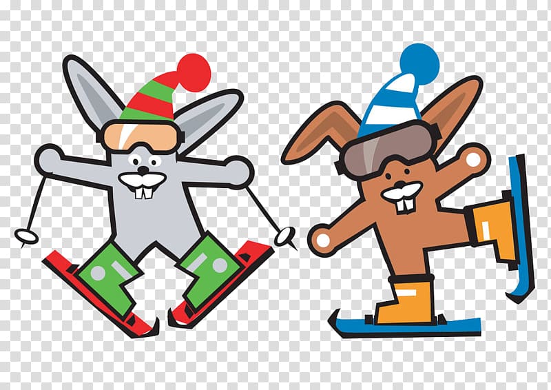 Skiing , Two ski rabbits transparent background PNG clipart
