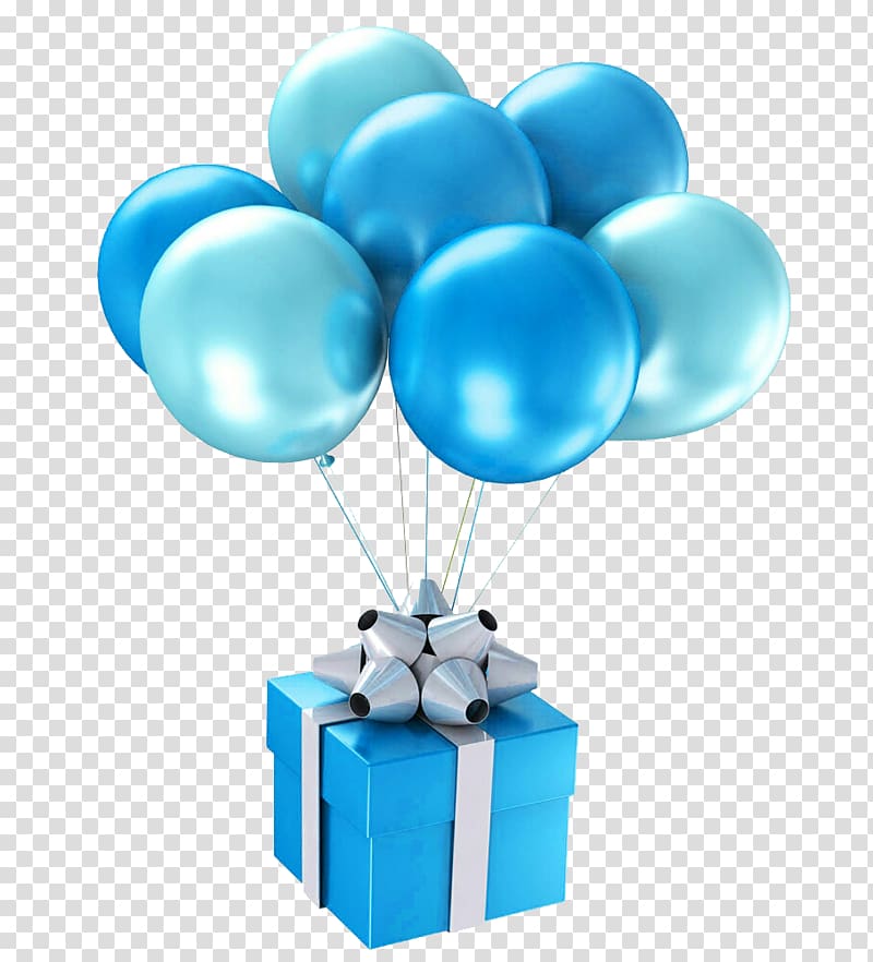 blue and gray gift box, Balloon Blue Happy Birthday to You Gift, Blue gift balloon transparent background PNG clipart