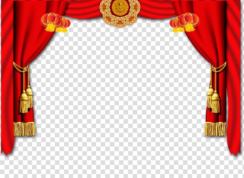 red curtain illustration, China Chinese New Year Wedding invitation , Big red silk lanterns festive element buckle Free transparent background PNG clipart