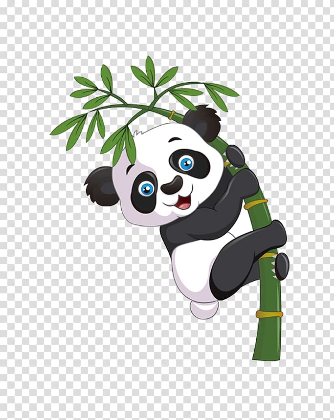 panda on green leaf tree art illustration, Giant panda Bear Cartoon Bamboo, Bamboo Panda transparent background PNG clipart