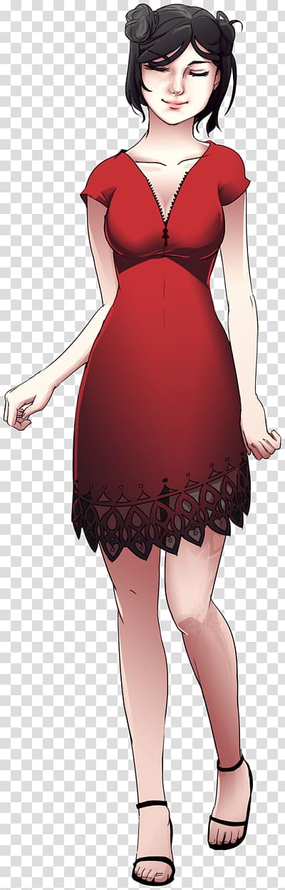 Black hair Pin-up girl Brown hair Cartoon, girl in red dress transparent background PNG clipart