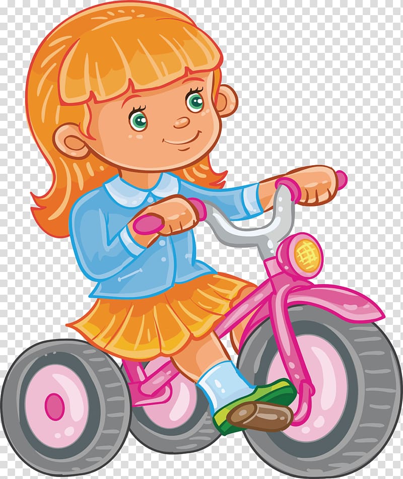 Tricycle Bicycle Girl Illustration, Pink bike transparent background PNG clipart