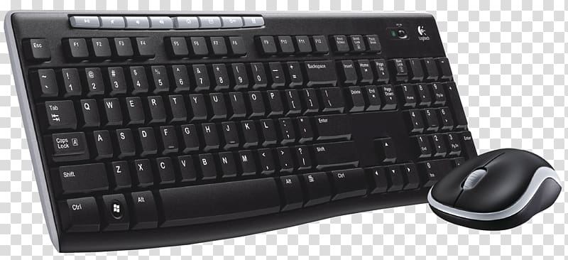 black cordless computer mouse and keyboard, Computer mouse Computer keyboard Wireless keyboard Logitech Unifying receiver, Keyboard and Mouse transparent background PNG clipart