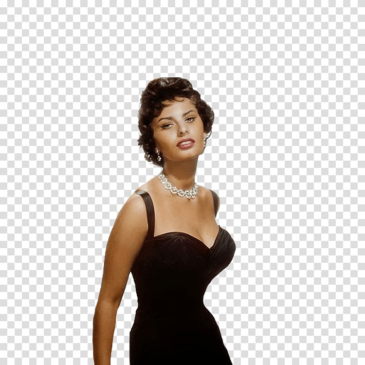 woman in black sleeveless dress, Sophie Loren Standing transparent background PNG clipart