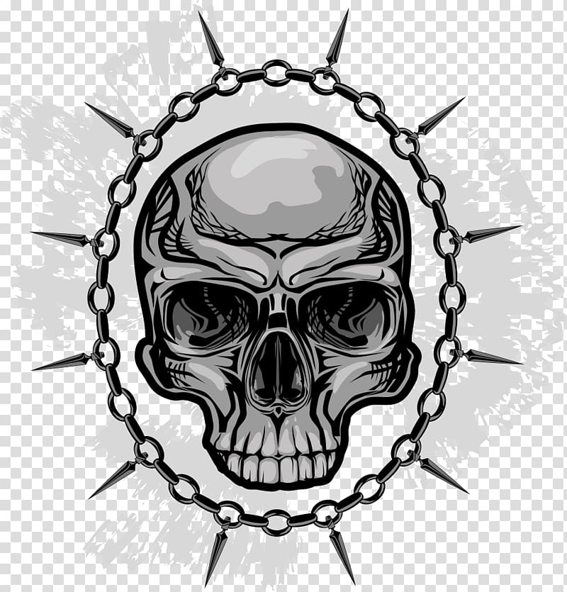 gray and black skull illustration, Skull illustration Illustration, Black skull print transparent background PNG clipart