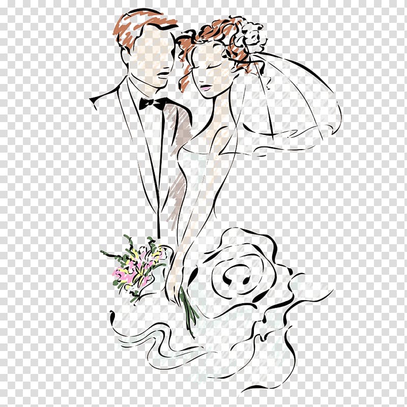 wedding couple illustration, Wedding cake Bridegroom, The bride and groom on a wedding nestled transparent background PNG clipart