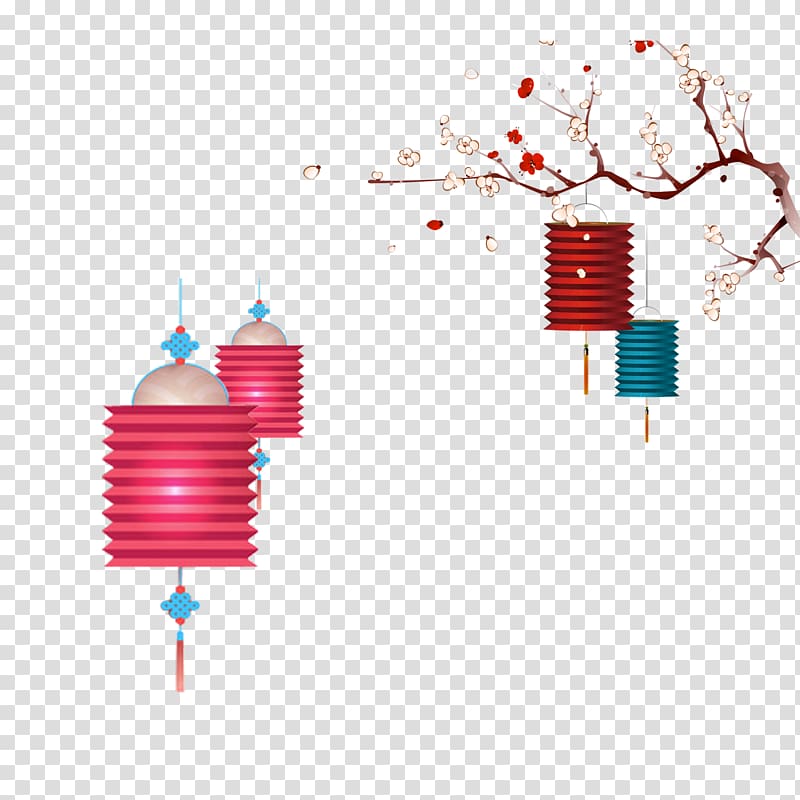 four paper lanterns with flowers illustration, Laba congee Chinese New Year Mid-Autumn Festival Traditional Chinese holidays, Lantern Plum transparent background PNG clipart