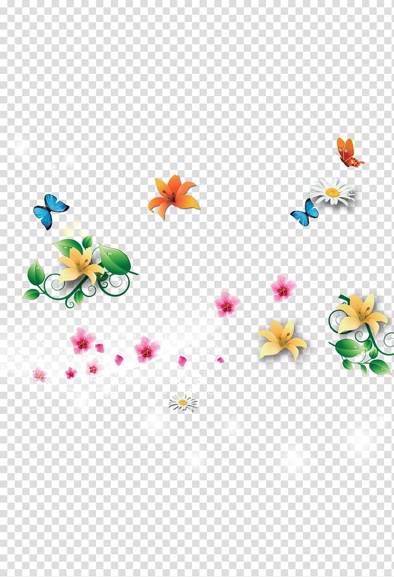 assorted flowers , Fairy tale Butterfly Spring Computer file, Spring fairy tale transparent background PNG clipart