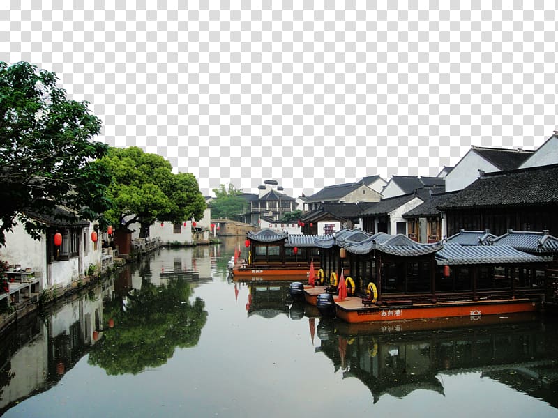 Tongli Xitang Wuzhen Jiangnan, The boat on the river transparent background PNG clipart