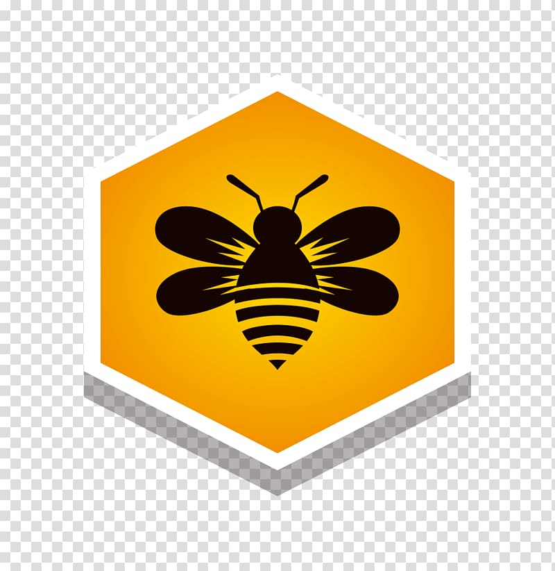 black and yellow bee illustration, Honey bee, Galaga yellow label seal sticker yellow hexagon transparent background PNG clipart