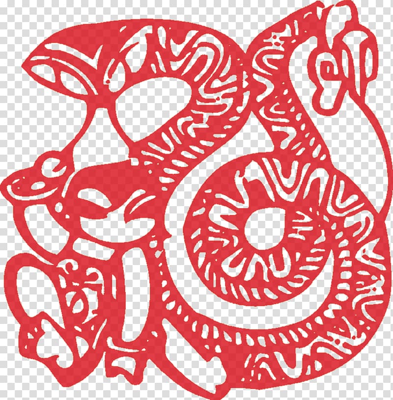 Chinese zodiac Chinese New Year Papercutting Snake, Fu word buckle clip Free HD transparent background PNG clipart