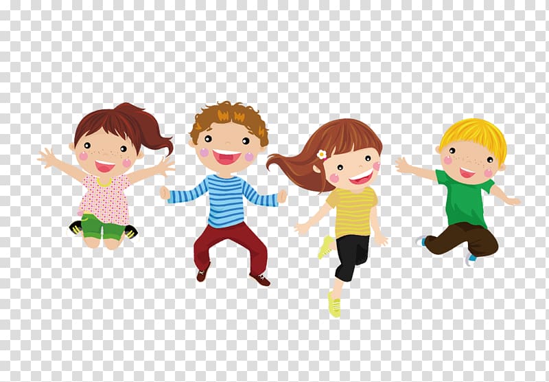 four children jumping illustration, Child Cartoon Illustration, Children jump transparent background PNG clipart