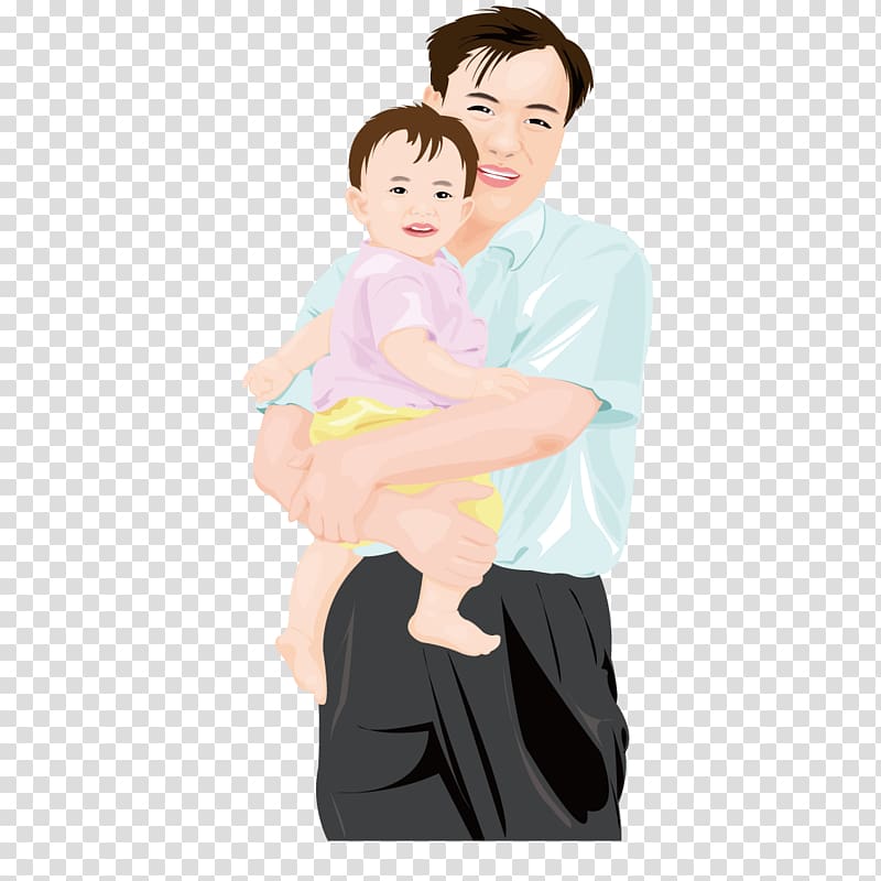 Finger Sleeve Cartoon Human behavior Illustration, Hold the child\'s father transparent background PNG clipart