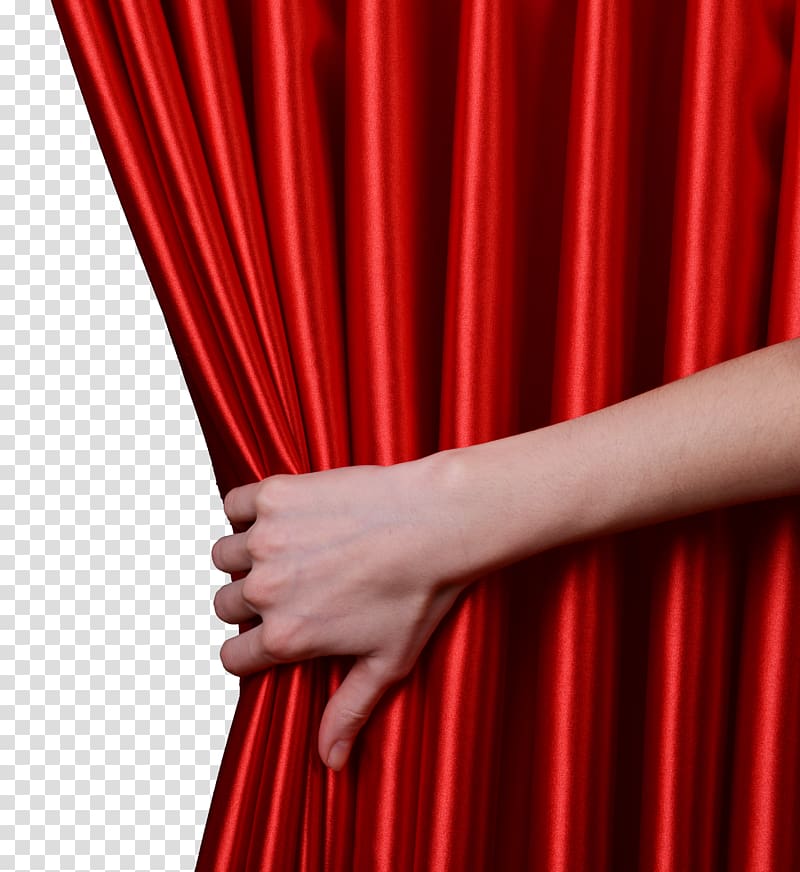 person holding red textile, Window blind Theater drapes and stage curtains, Pull the curtains transparent background PNG clipart