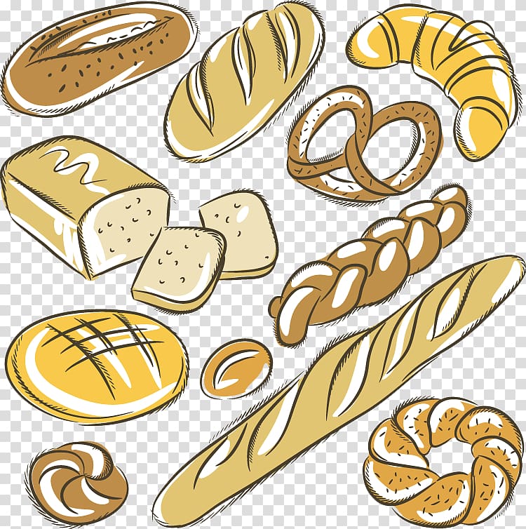 Bakery Baguette Croissant Rye bread Drawing, Hand-painted bread transparent background PNG clipart