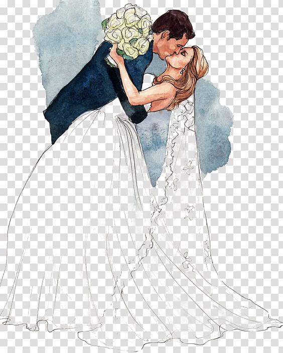 bride and groom kissing illustration, Wedding Drawing Bridegroom Marriage, Kissing couple transparent background PNG clipart