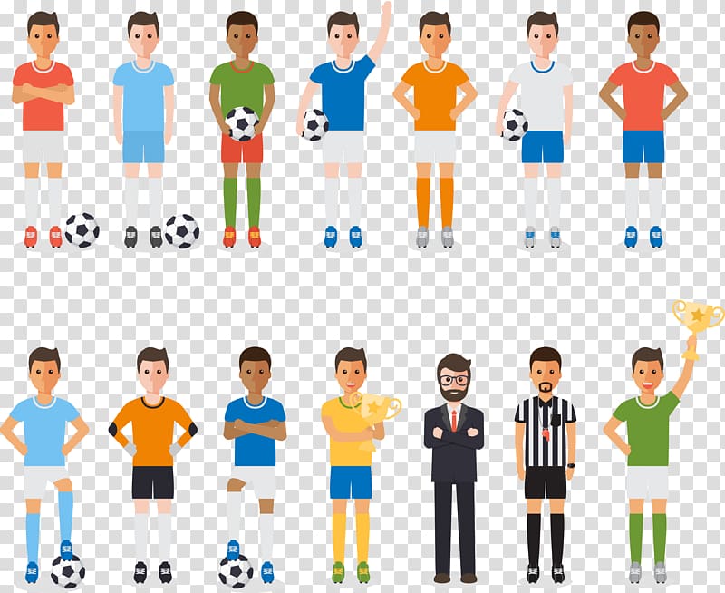 animated men illustration, Football player Football team Association football referee, football team creative people transparent background PNG clipart