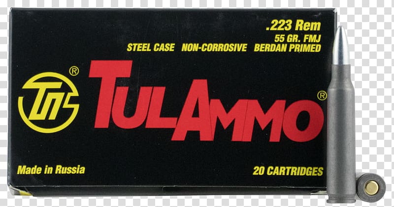 Full metal jacket bullet .223 Remington Ammunition Cartridge Tula Arms Plant, ammunition transparent background PNG clipart
