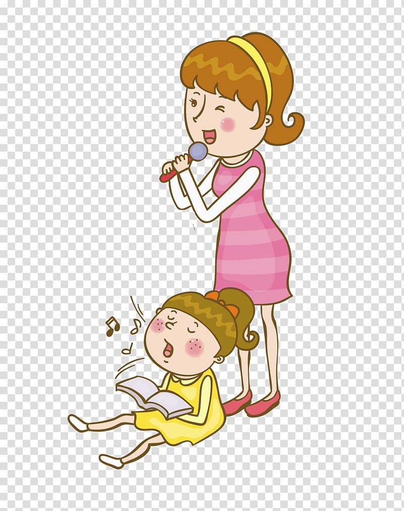 Cartoon Illustration, Singing scene transparent background PNG clipart