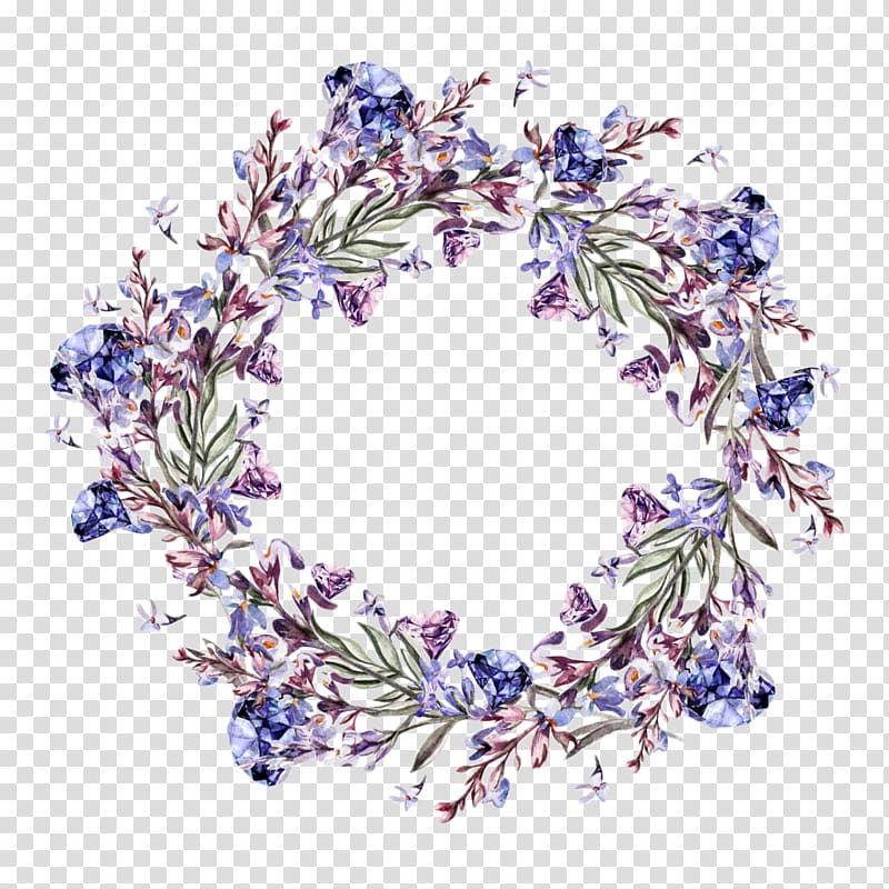purple and blue floral wreath, Watercolor painting Flower Lavender Illustration, Purple wreath transparent background PNG clipart