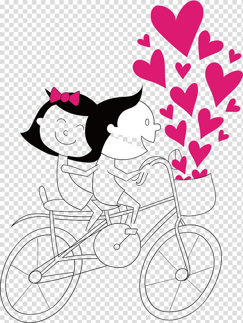 couple riding bicycle illustration, Cartoon couple Bicycle , cartoon bike ride couple transparent background PNG clipart