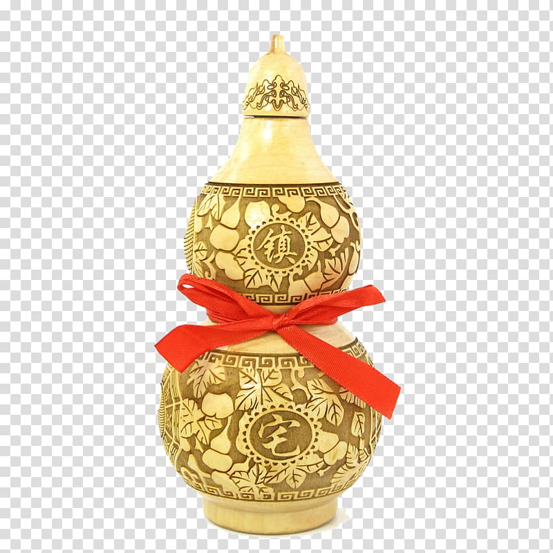 Calabash Feng shui u79cdu751fu57fa Gourd, Red ribbon tied gourd town house feng shui ornaments transparent background PNG clipart