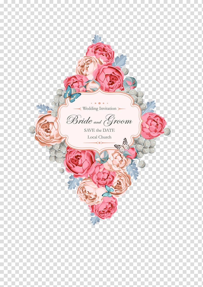 pink flowers illustration, Wedding invitation Flower Illustration, Flowers and floral decorative borders transparent background PNG clipart