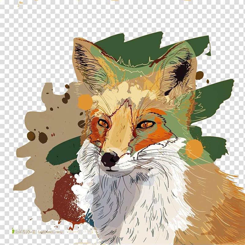 Watercolor painting Fox Illustration, Painted Wolf transparent background PNG clipart