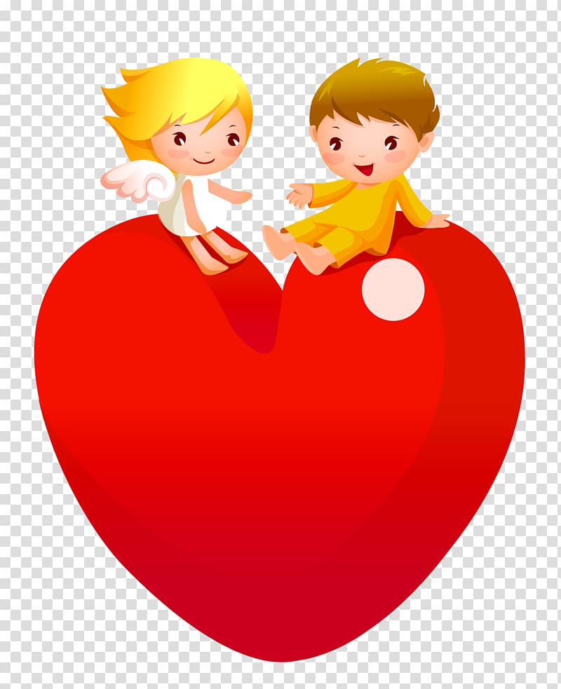 girl and boy illustration, Cartoon Drawing , Red Heart with Angels transparent background PNG clipart