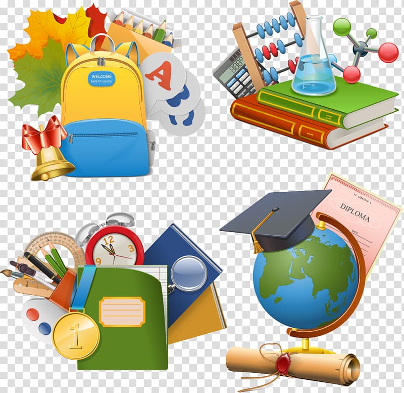 assorted school supply lot, illustration School Icon, cartoon school supplies transparent background PNG clipart