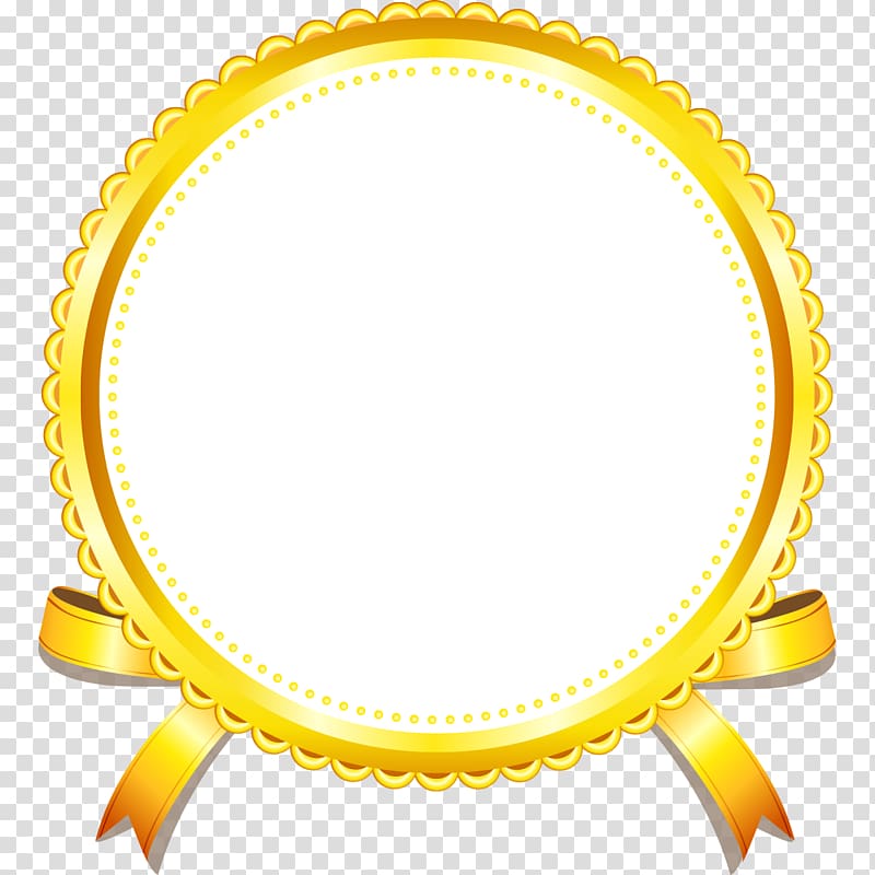 round white and yellow ribbon illustration, Gold Yellow frame, Golden border transparent background PNG clipart