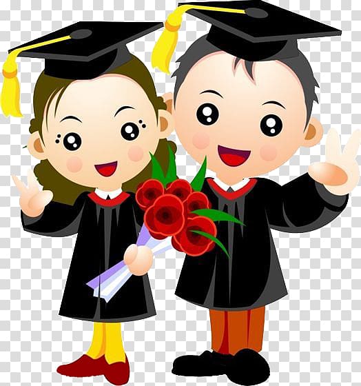 two person wearing academic regalia illustration, Student Graduation ceremony Bachelors degree College Gown, A college student wearing a bachelor\'s gown transparent background PNG clipart