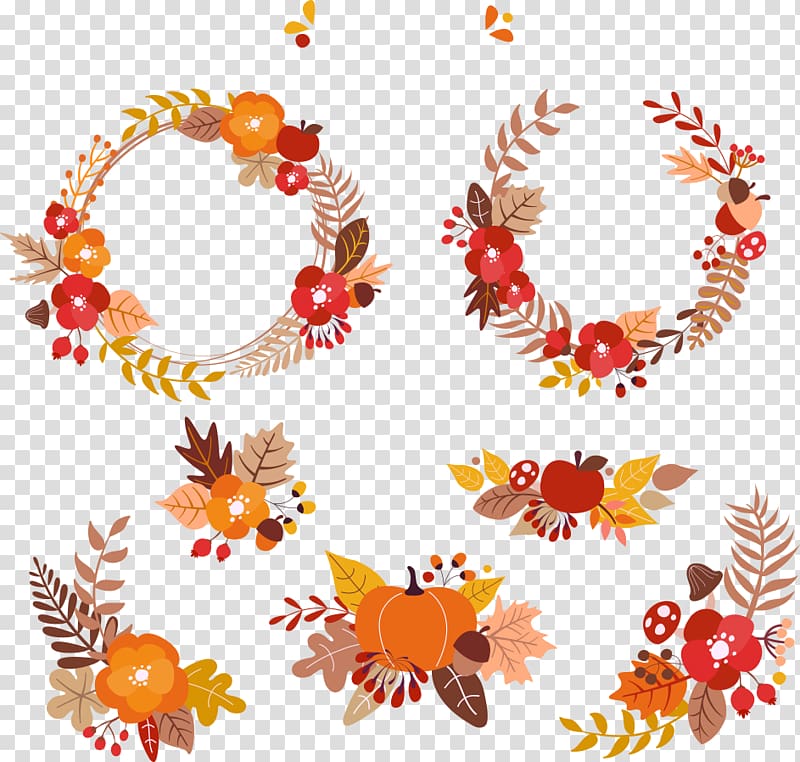 red-brown-and-black floral wreath , Autumn leaf color Euclidean , autumn leaves transparent background PNG clipart