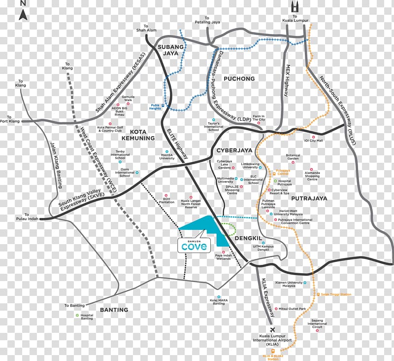 Cyberjaya Putrajaya Kuala Lumpur International Airport South Klang Valley Expressway North–South Expressway Central Link, map transparent background PNG clipart