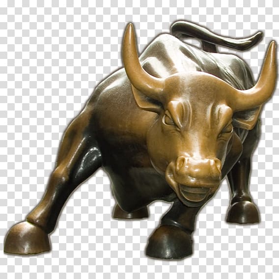 Charging Bull statue, Fearless Girl Charging Bull Bowling Green Wall Street NYSE, bull transparent background PNG clipart