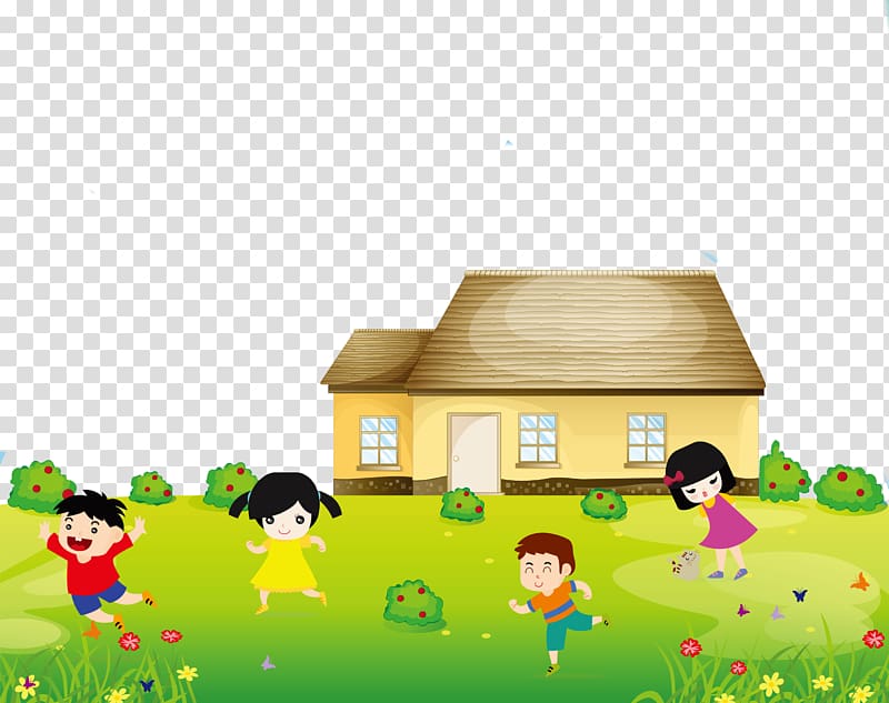 Kindergarten Child Drawing Pre-school, Cartoon green grass children play creative transparent background PNG clipart
