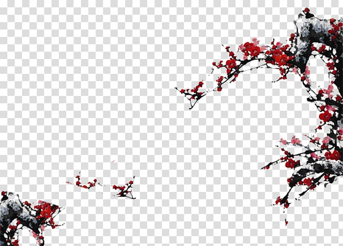 Ink wash painting Chinese painting Plum blossom , Red plum blossom transparent background PNG clipart