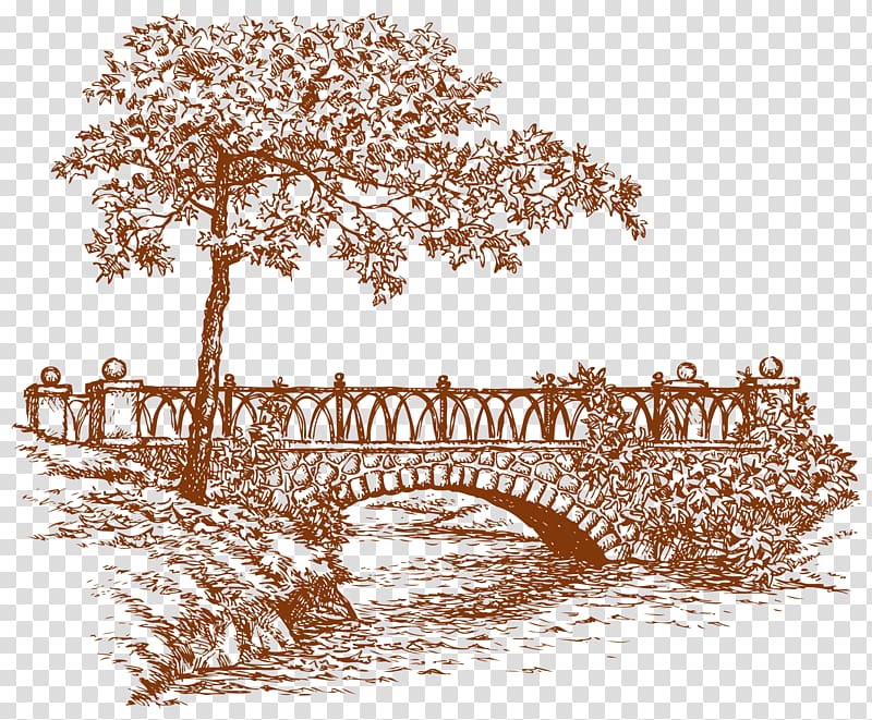 Old Alton Bridge Drawing Illustration, Hand painted classical bridge transparent background PNG clipart