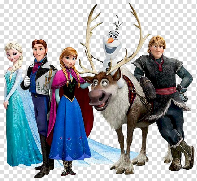 five Disney Frozen characters, Elsa Kristoff Hans Anna Olaf, Frozen Logo transparent background PNG clipart