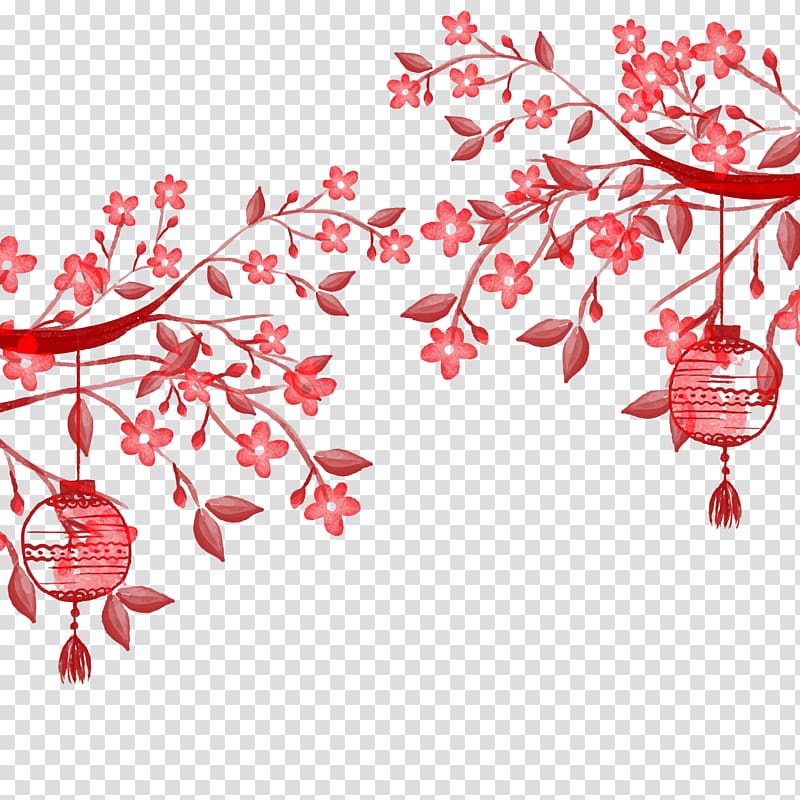Poster Paper, Hand painted Chinese lantern, pink flowers with lantern illustration transparent background PNG clipart